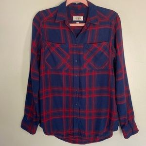 Express Navy & Red Plaid Boyfriend Flannel Shirt - XS